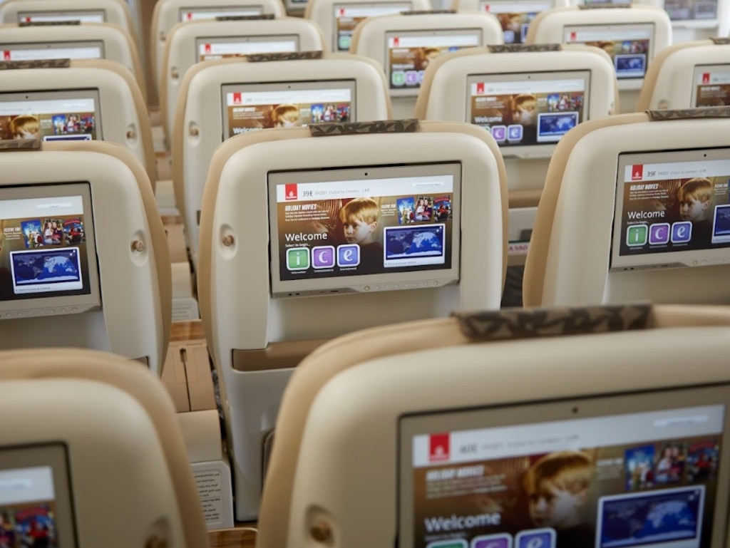 Large screens help while away the hours. Picture: Emirates