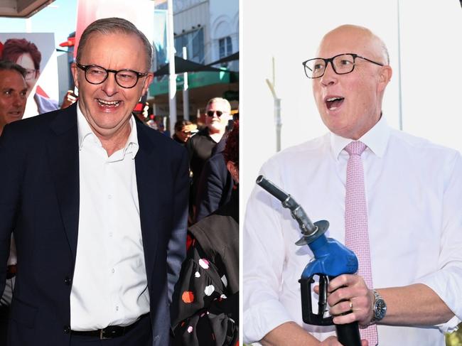 Anthony Albanese campaigned in Devonport, Tasmania, while Peter Dutton visited Perth. Pictures: Jason Edwards / Newswire / Getty Images
