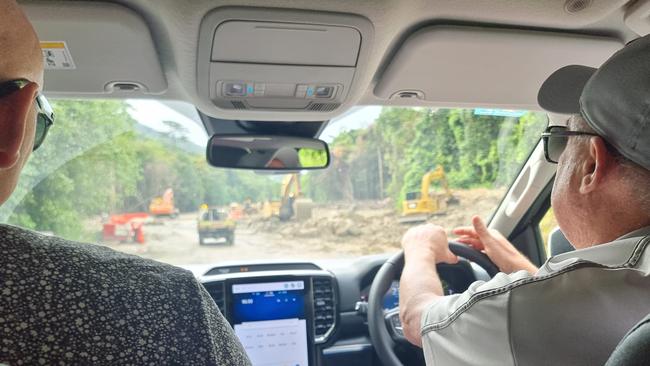 Chief Executive Rex O’Rourke and Wujal Wujal Director of Nursing Vince Connellan driving into the remote Indigenous community late last month.