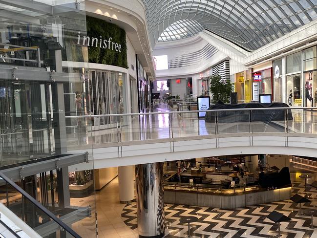 Chadstone Shopping Centre in Melbourne, usually always bustling with shoppers, is empty due to Covid-19 restrictions. Picture: Alex Coppel.