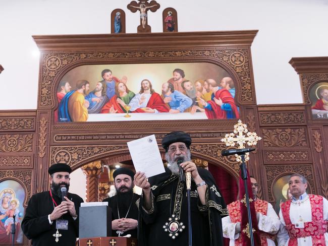 His Holiness, Pope Tawadrous II during the service at St Mary and St Cosman &amp; St Demain, Coptic Orthodox Church, Kellyville.