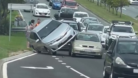 A two-car crash on Kingston Road in Loganlea. Picture: Skye Preston