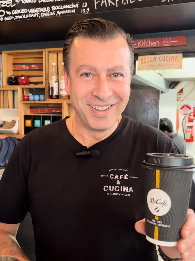 Franco Amitrano with a Macca’s coffee.