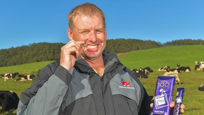 Darren Fielding is a third generation dairy farmer from South Riana that have been supplying Cadbury milk for many years. Cadbury's this year will celebrate their 100th year of manufacturing chocolate in Australia. Picture: Simon Sturzaker