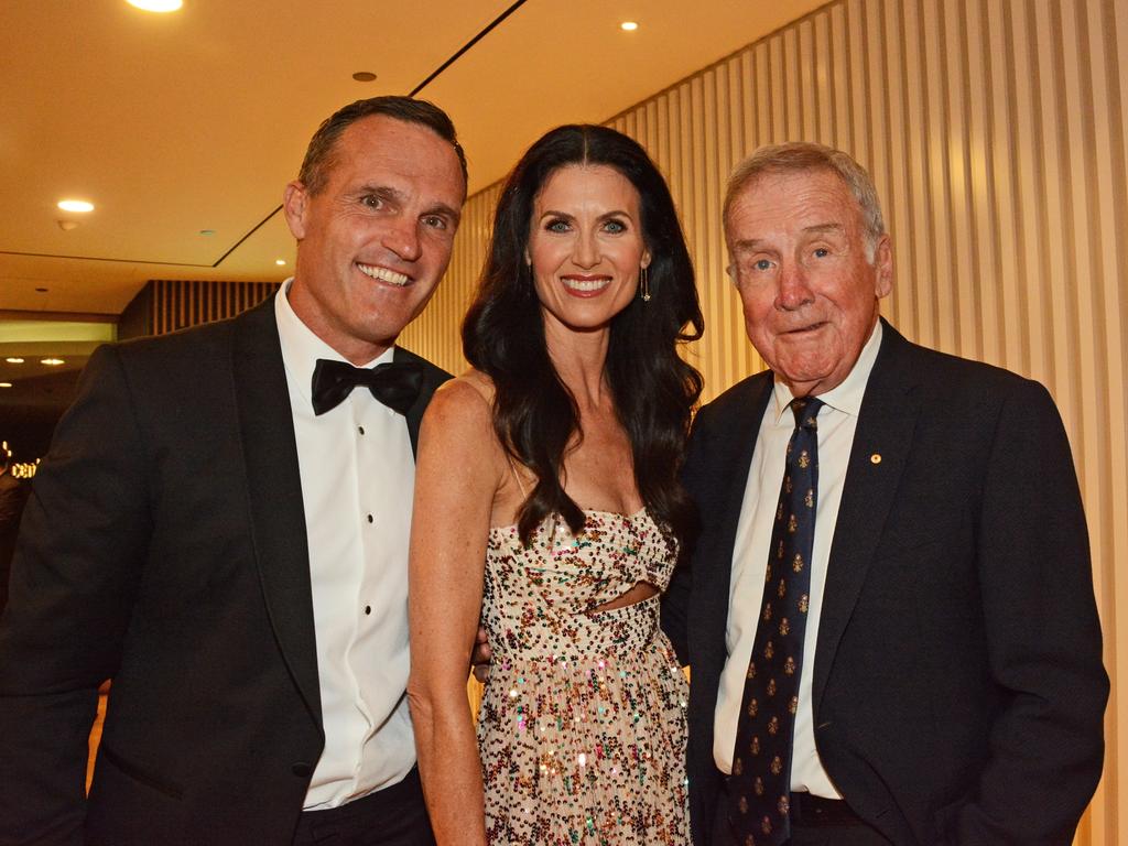 Tom and Megan Ray with Terry Jackman at the Perry Cross 'Everything is Possible' Ball at The Star Gold Coast. Picture: Regina King