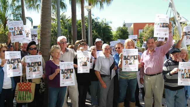 Locals protest about Allconnex at the Council Chambers in 2011.