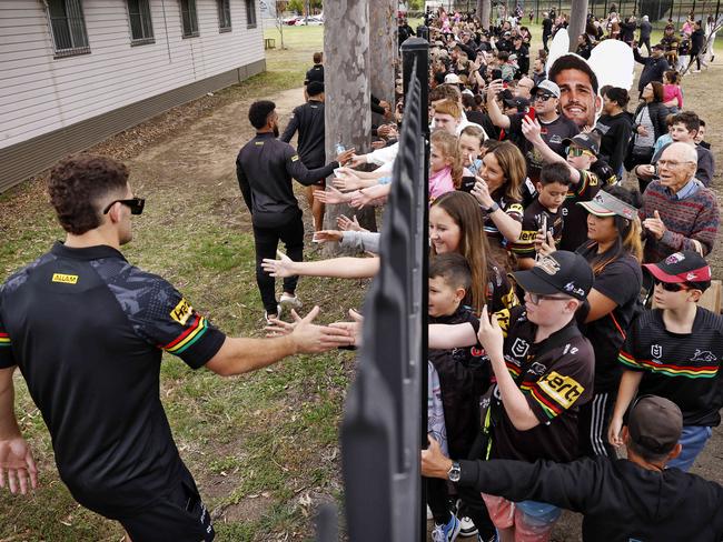 ‘Connecting with our community is our superpower’ ... Nathan Cleary with Panthers fans at Penrith Leagues Club last week. Nathan Cleary pictured with fans. Picture: Sam Ruttyn