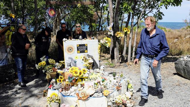 Rajwinder Singh, a person of interest in the Toyah Cordingley murder case, has been arrested in New Delhi. Friends of Toyah Cordingley's family, Ian Coutts, Jodie Dolan, Ted Strachan and Sue Imms met at the memorial for Toyah at Wangetti Beach after the announcement of the arrest was made. Picture: Brendan Radke