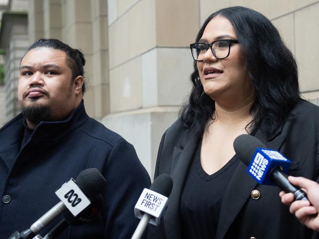 Sharon Togiai, the sister of murder victim Ben Togiai, speaks outside court: Nicki Connolly