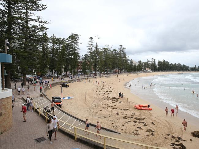 People out and about in Manly today as the restrictions continue due to the recent COVID cluster on the Northern Beaches. Picture: Tim Hunter