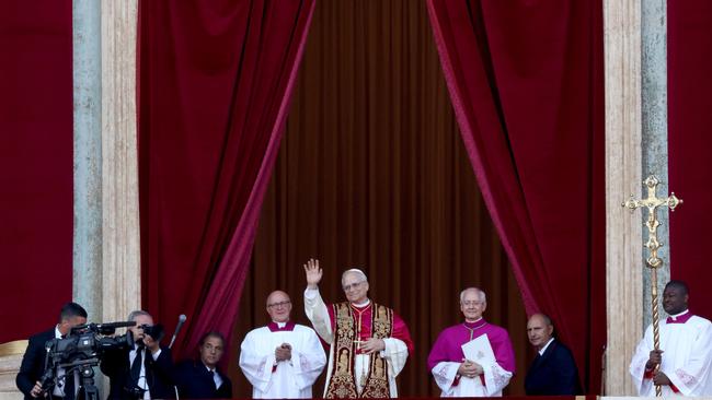Newly elected Pope Leo XIV, Robert Prevost addresses the crowd on the main central loggia balcony overlooking St Peter's Square on May 08, 2025 in Vatican City, Vatican. (Photo by Franco Origlia/Getty Images)