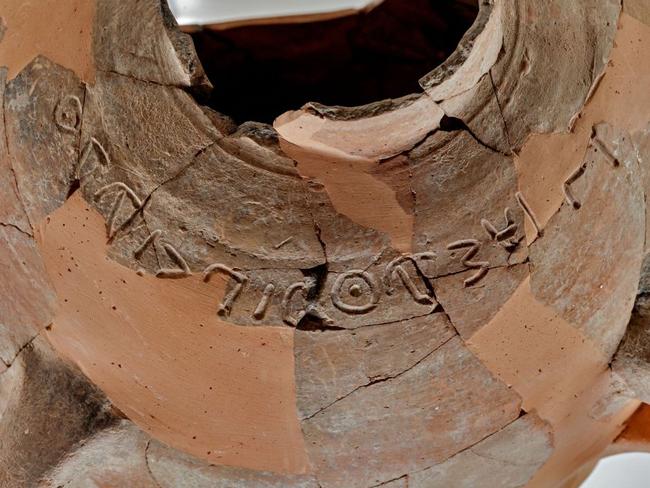 Man of Ba’al ... The inscription on the fragmented pot found at Khirbet Qeiyafa. Source: Israel Antiquities Authority