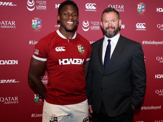 Itoje with Lions’ coach Andy Farrell. Picture: David Rogers/Getty Images