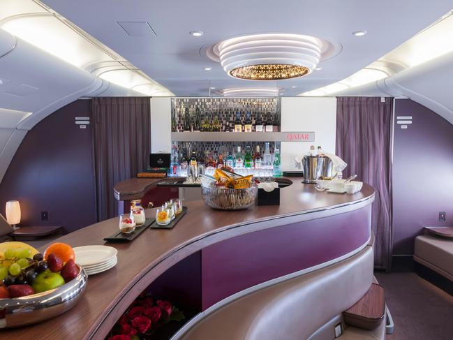 ESCAPE: HWTCMJ Qatar Airways, Business class lounge onboard Airbus A380-800. Picture: Alamy