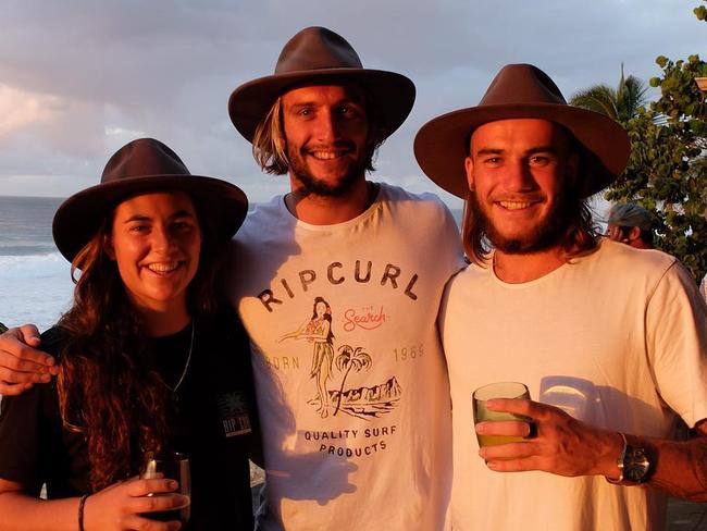 Tyler Wright and Mickey Wright with brother Owen Wright (centre). Picture: Supplied