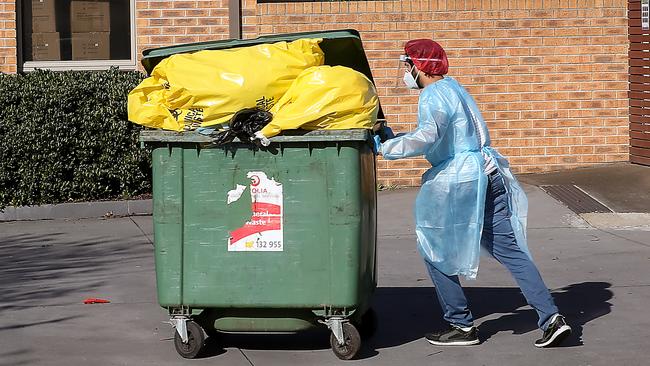 Clinical waste piles up at Cumberland Manor Aged Care in Sunshine North. Picture: Ian Currie