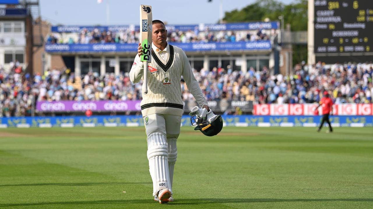 Usman Khawaja left the field of play unbeaten on 126. (Photo by Stu Forster/Getty Images)