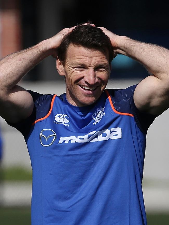 Brent Harvey putting on a brave face at training. Picture: Wayne Ludbey
