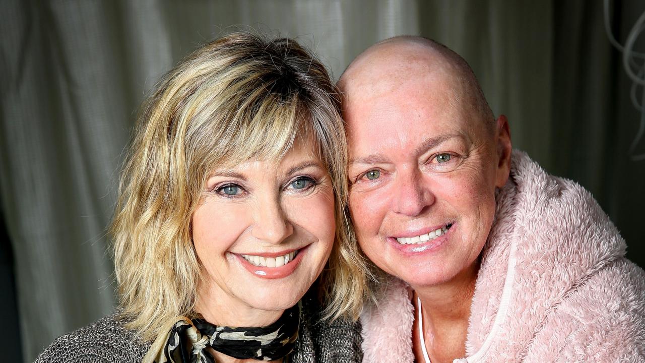 On a visit to the ONJ Cancer Wellness and Research Centre in Melbourne’s east in September 2018, Olivia Newton-John met Sharon Mydlar, who had recently had a bone-marrow transplant for myelosibrosis. Picture: Nicole Cleary