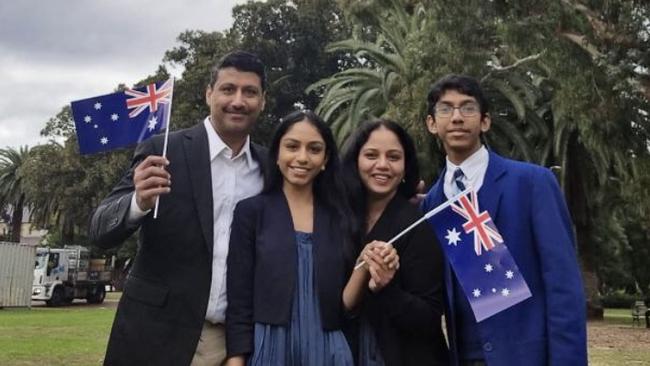 Sushil and Neha Teli with their kids Parva and Niti at their citizenship ceremony last year. Mr Teli said “I love it here. I love this country so much”. Picture: Supplied.