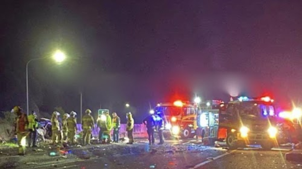 Emergency services at the scene of a serious crash on the Bruce Highway at Federal.