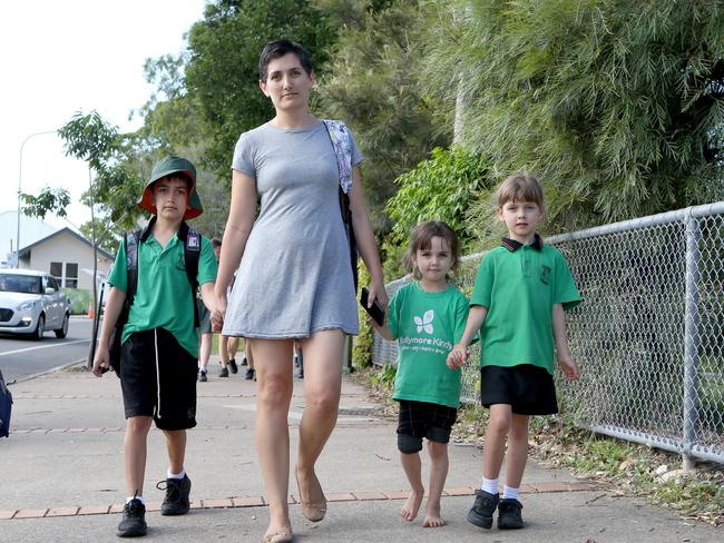 Rachel Crossland with her kids Rossi, 9, Carys, 4,s and Evernote, 6. Picture: Steve Pohlner