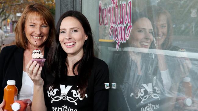 Kym Henley and Kelly Dingham at Everything Vegan, when it moved to Goodwood Rd in 2015. Picture: Simon Cross