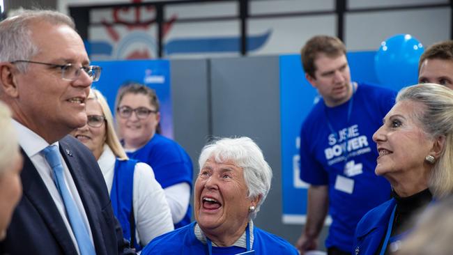 Prime Minister Scott Morrison at a campaign rally in Launceston. Picture: Jason Edwards