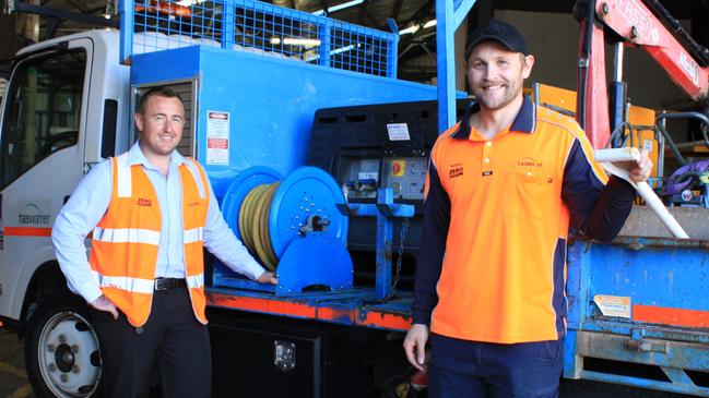 TasWater Southern Networks manager Justin Cordwell and Southern Networks co-ordinator Nathan Hardy. SOURCE: SUPPLIED.