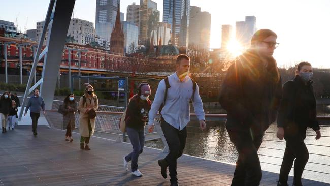 Commuters entering Southbank on Thursday morning. Picture: NCA NewsWire/David Crosling