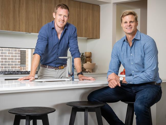 Jack and Nick Riewoldt at the Fairhaven Homes display home. Picture: Jake Nowakowski