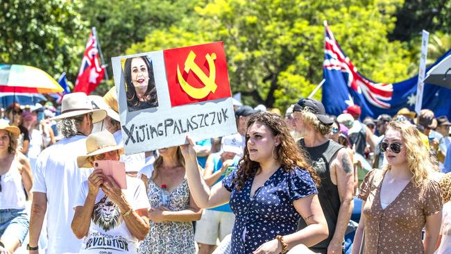 The Freedom Rally in the Brisbane CBD on Saturday. Picture: Richard Walker
