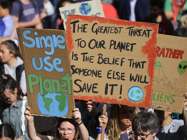 Protesters take part in the Global Strike 4 Climate rally in Sydney on Friday, September 20. Picture: AAP/Steven Saphore