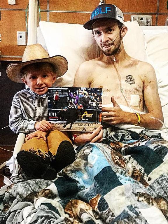 Bull rider Bradie Gray while he was recovering in hospital in the US. Picture: Instagram