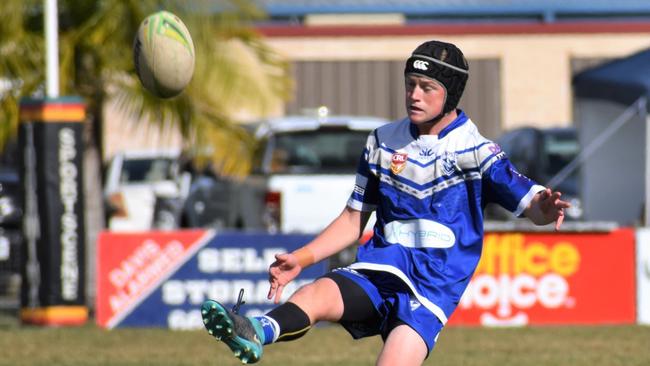 Grafton Ghost under-18 star Elliot Speed puts in a kick against the Sawtell Panthers last year.