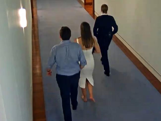 CCTV vision of Brittany Higgins and Bruce Lehrmann inside Parliament House in Canberra. Picture: NCA NewsWire handout