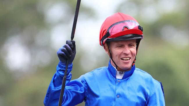 SYDNEY, AUSTRALIA - MARCH 23: Kerrin Mcevoy riding Zapateo wins Race 9 KIA Ora Galaxy  during the Golden Slipper Day - Sydney Racing at Rosehill Gardens on March 23, 2024 in Sydney, Australia. (Photo by Jeremy Ng/Getty Images)