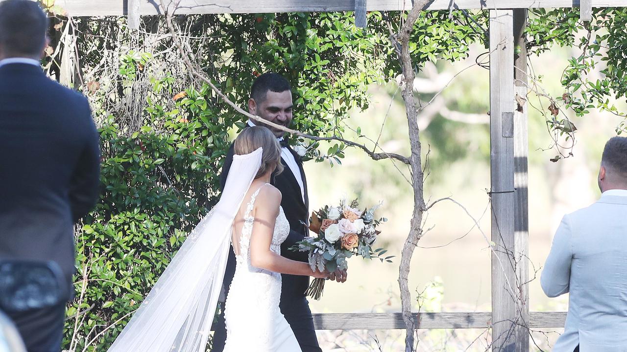 Greg Inglis and Alyse Caccamo at their wedding in the Hunter Valley. Picture by Peter Lorimer