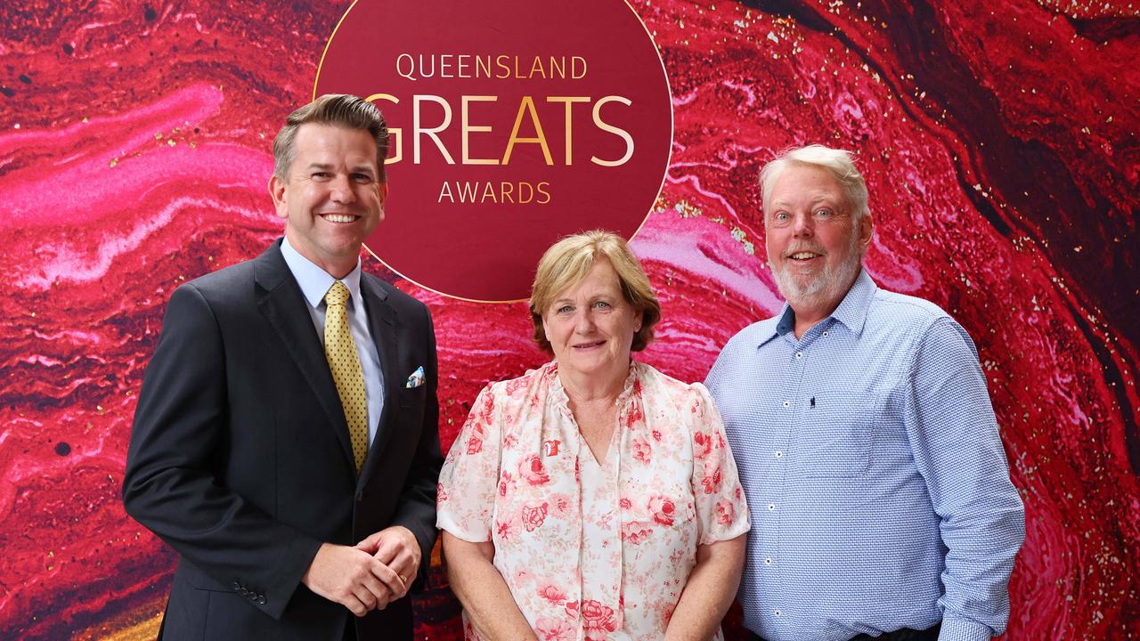 Deputy Premier Jarrod Bleijie with Bruce and Denise Morcombe during the Queensland Greats Awards in Brisbane. Picture: Supplied