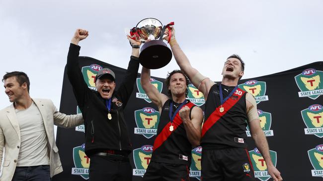 Adrian Smith North Launceston coach with Fletcher Bennett and Alex Lee. TSL grand final 2024 - North Launceston V Lauderdale. Picture: Nikki Davis-Jones