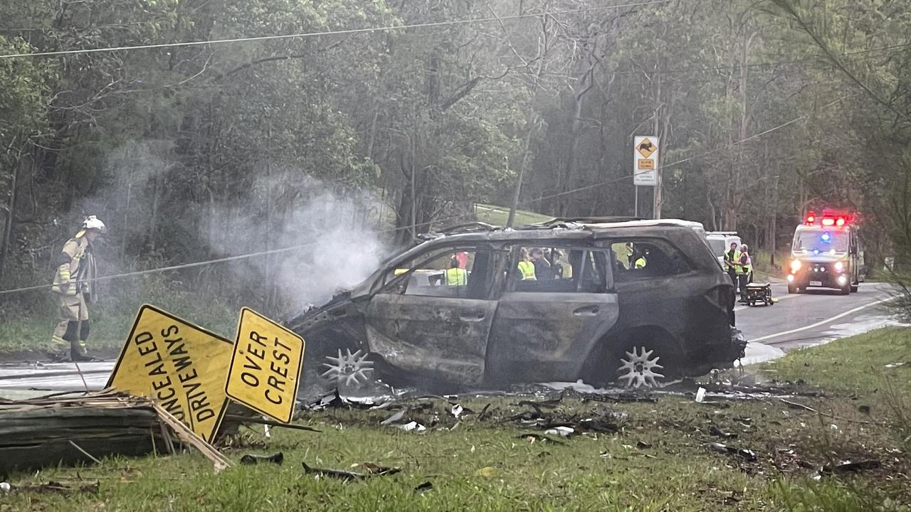 The scene of the Bonogin crash where three people lost their lives. Picture: Sam Stolz