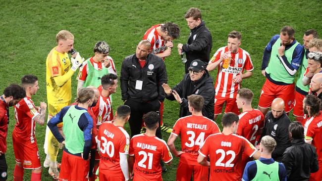 Erick Mombaerts tries to rally his players. Picture: Mark Kolbe/Getty