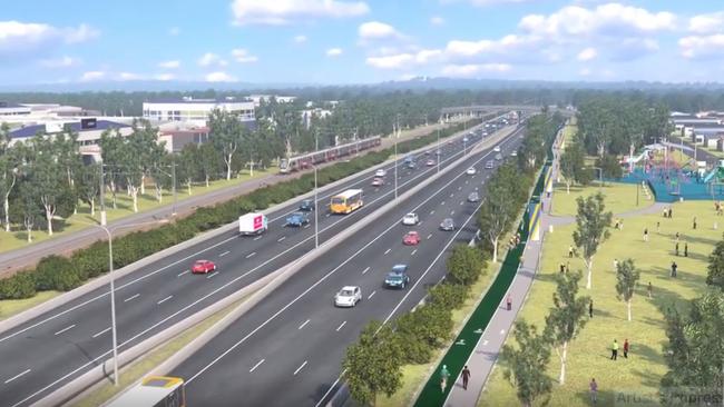 Still from a Transport and Main Roads video showing how the Coomera Connector is expected to look.