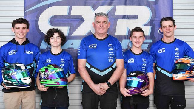 CXR Racing talents, Jace Matthews, Jye Flynn, manager Craig Matthews, Dominic Penman and Declan Matthews. Picture: Patrick Woods.