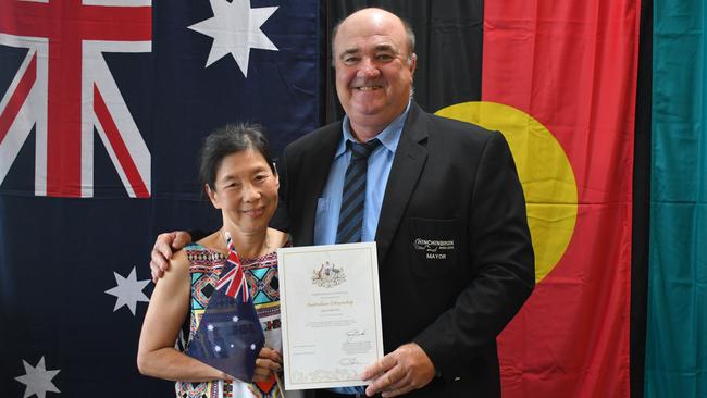 Hinchinbrook Mayor Ramon Jayo with Rakta Krause at the Citizenship Ceremony at the Hinchinbrook Shire Library on Tuesday. Picture: Cameron Bates