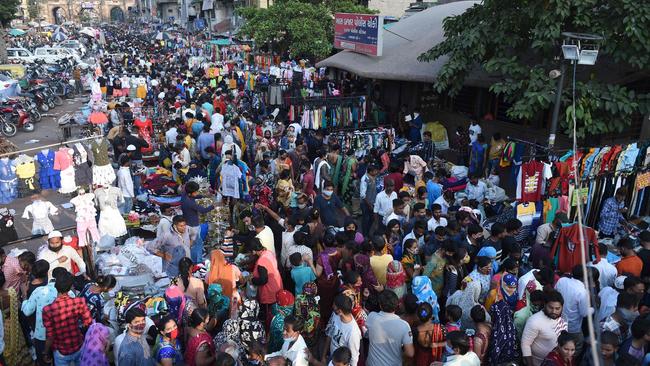 Shoppers throng a market area between Teen Darwaja and Bhadrakali Temple ahead of Diwali, the Hindu Festival of Lights, in Ahmedabad, India. Picture: AFP