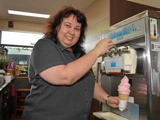 NICE TREAT: Anita Lyne pours one of the famous Gatton soft serve yoghurts. Picture: Meg Bolton