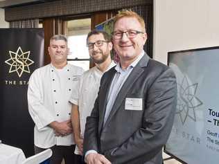 ( From left ) Stephane Guzzante, Executive Sous Chef at Treasury Brisbane, Dustin Osuch, Executive Chef, Star Gold Coast and Geoff Hogg, Managing Director Queensland, Star Entertainment Group. Thursday, 5th Jul, 2018. Picture: Nev Madsen