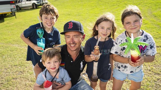 Regular attendees of the Toowoomba Royal Show (from left) Spensa Glenny, Sebastian Hennessy, James Glenny, Ebony Glenny and Matilda Monteleone, Thursday, April 18, 2024. Picture: Kevin Farmer