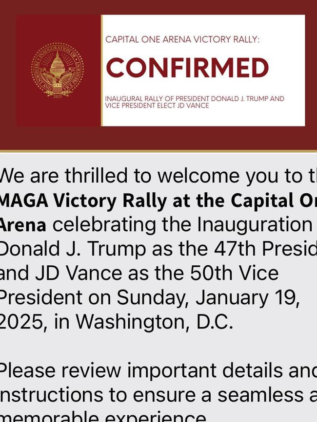 Trump text for his Victory Rally saying the received was “confirmed”.